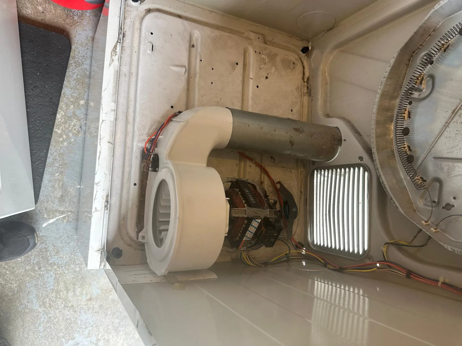 Dryer with new drive motor and blower assembly after repair